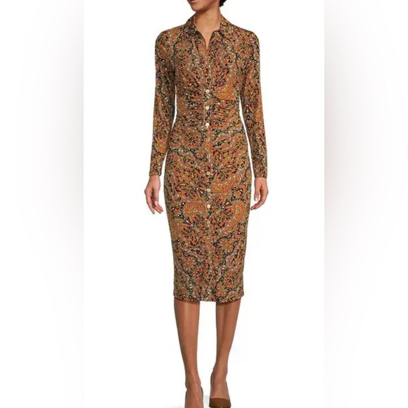 MICHAEL KORS Paisley Snap-Front Midi Dress Size Small — NOT OUTLET BNWT - Picture 6 of 16
